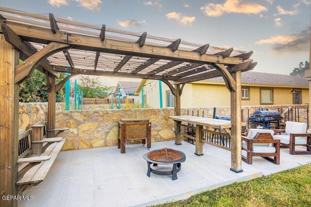 5004 Gold Ranch Ave, El Paso, TX 79934 - view of patio featuring a fire pit, a grill, and a pergola