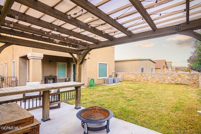 5004 Gold Ranch Ave, El Paso, TX 79934 - view of patio / terrace with a fire pit, a pergola, and outdoor dining area