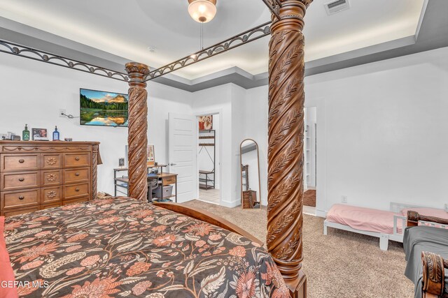 12328 Desert Heights Ct, El Paso, TX 79938 - bedroom featuring carpet, decorative columns, and a ceiling fan