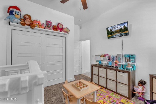 12328 Desert Heights Ct, El Paso, TX 79938 - bedroom featuring carpet, a closet, and a ceiling fan