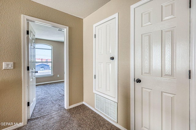 14376 N Cave Dr, El Paso, TX 79938 - hall featuring dark carpet and a textured wall
