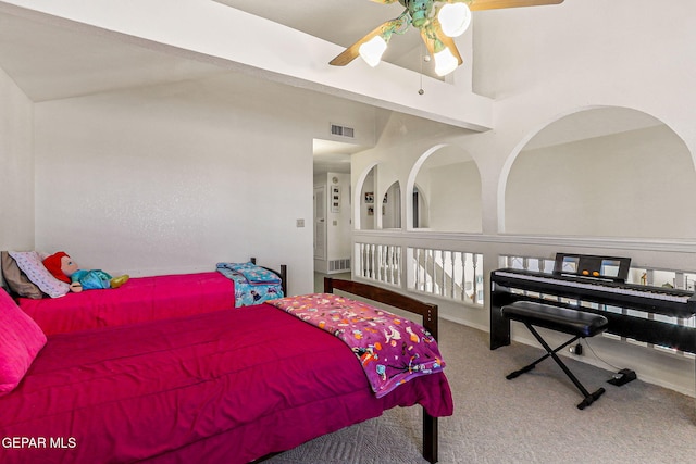 9769 Galilee Dr, El Paso, TX 79927 - carpeted bedroom featuring a ceiling fan and lofted ceiling
