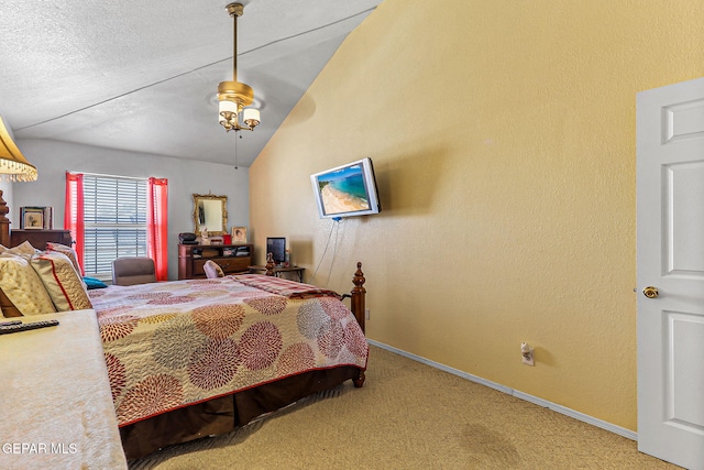 9769 Galilee Dr, El Paso, TX 79927 - bedroom with light colored carpet, lofted ceiling, ceiling fan, and a textured wall