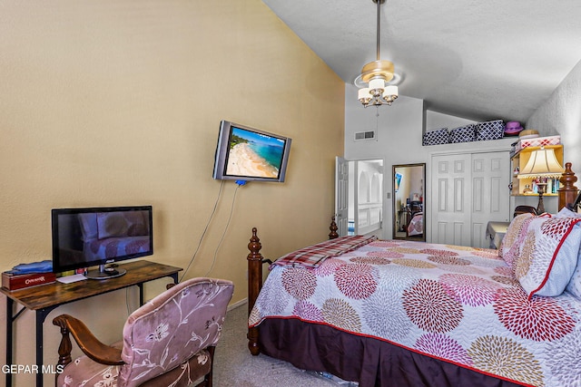 9769 Galilee Dr, El Paso, TX 79927 - bedroom with lofted ceiling, carpet floors, and a closet