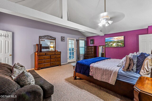 9769 Galilee Dr, El Paso, TX 79927 - bedroom featuring vaulted ceiling, carpet floors, and ceiling fan