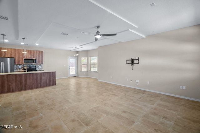7722 Enchanted Ridge Dr, El Paso, TX 79911 - unfurnished living room featuring a ceiling fan, recessed lighting, and light tile patterned flooring