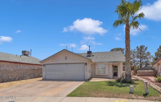 3280 Fawn Passage Place, El Paso, TX 79936 - view of front of house with a garage, driveway, a front lawn, roof with shingles, and stucco siding