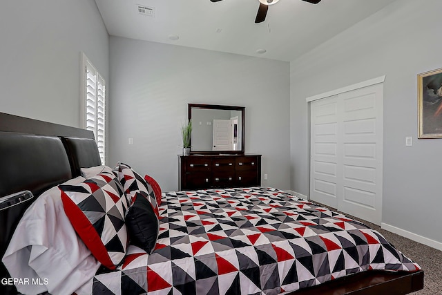 13860 Summer View Ave, El Paso, TX 79928 - bedroom featuring carpet floors, a closet, and a ceiling fan
