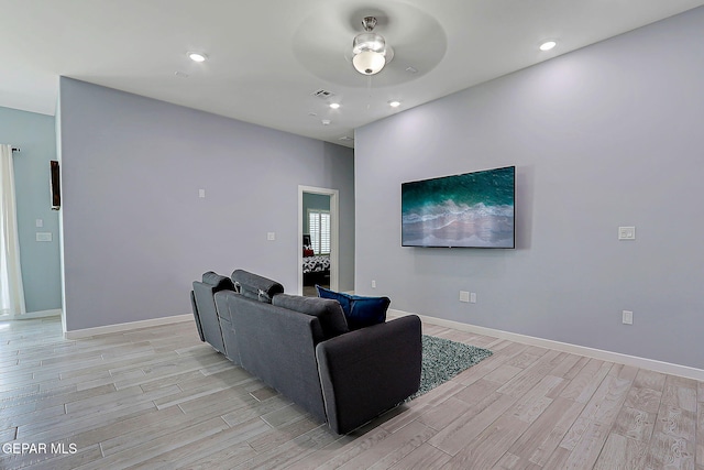 13860 Summer View Ave, El Paso, TX 79928 - living area featuring ceiling fan, light wood-type flooring, and recessed lighting