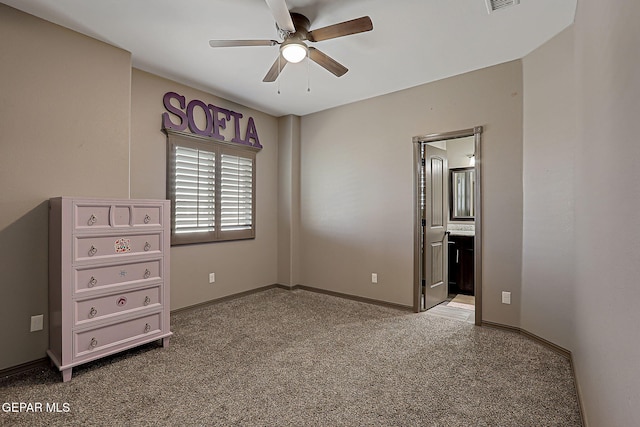 12511 Furlong Cir, El Paso, TX 79928 - unfurnished bedroom featuring carpet floors, connected bathroom, and a ceiling fan