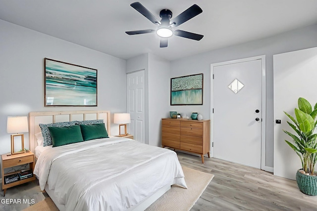 209 Hardesty Pl, El Paso, TX 79905 - bedroom featuring light wood finished floors, ceiling fan, and a closet