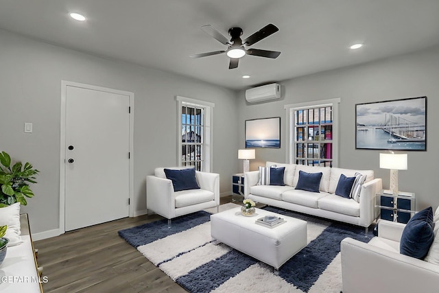 209 Hardesty Pl, El Paso, TX 79905 - living area featuring a ceiling fan, a wall mounted air conditioner, wood finished floors, and recessed lighting