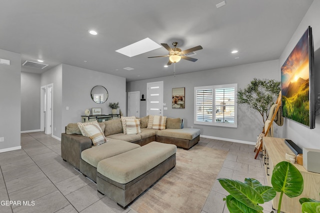 203 Bretby Pl, El Paso, TX 79928 - living area featuring ceiling fan, recessed lighting, a skylight, and light tile patterned floors