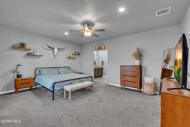 203 Bretby Pl, El Paso, TX 79928 - carpeted bedroom with recessed lighting, ceiling fan, and connected bathroom