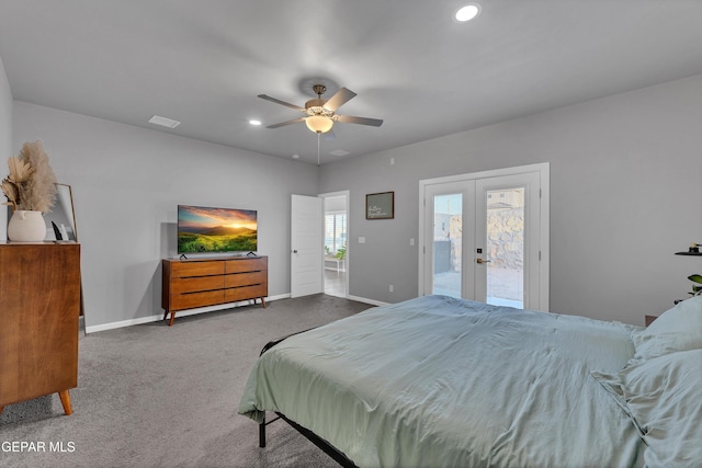 203 Bretby Pl, El Paso, TX 79928 - bedroom with french doors, access to outside, carpet floors, recessed lighting, and ceiling fan