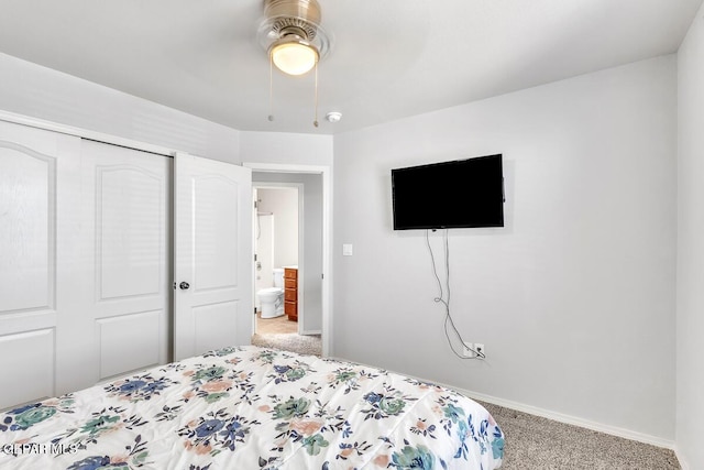 12879 Hidden Grove Dr, El Paso, TX 79938 - bedroom featuring light colored carpet, a closet, and a ceiling fan