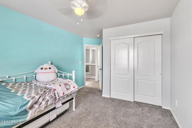 12879 Hidden Grove Dr, El Paso, TX 79938 - bedroom with carpet floors, a closet, and a ceiling fan