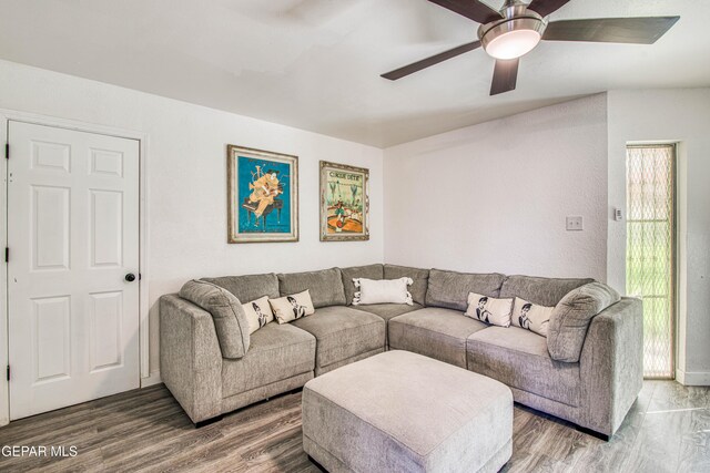 350 Thunderbird Dr Unit 59, El Paso, TX 79912 - living room featuring ceiling fan and wood finished floors