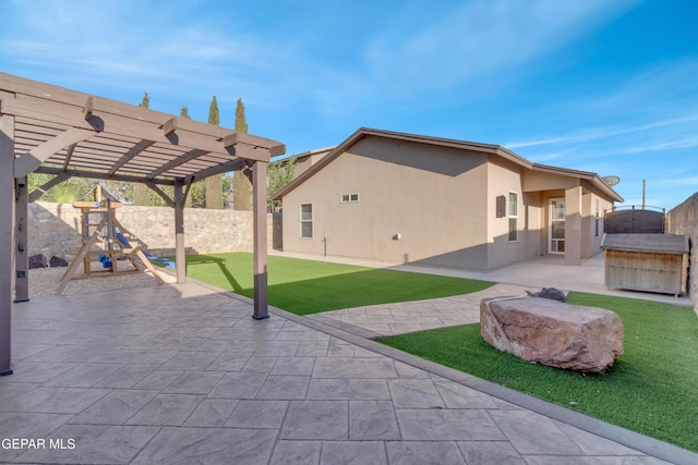 14197 Ranier Point Dr, El Paso, TX 79938 - view of patio / terrace with a pergola and a playground