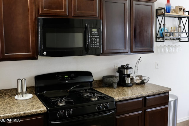 14251 Rattler Point Dr, El Paso, TX 79938 - kitchen featuring black appliances, dark brown cabinets, and light stone countertops
