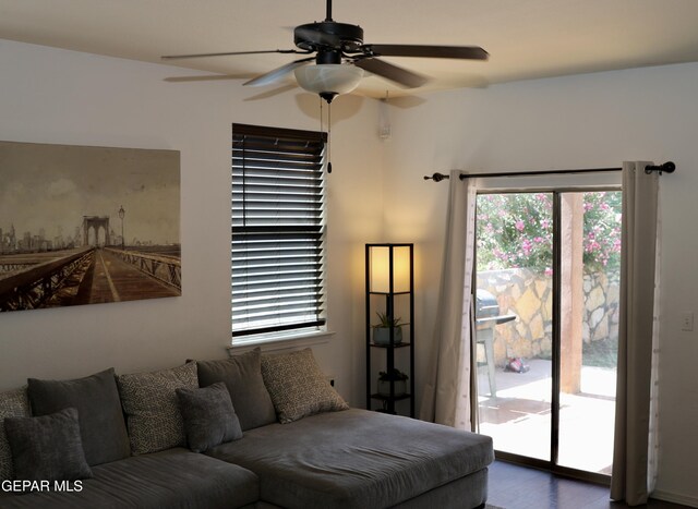 14251 Rattler Point Dr, El Paso, TX 79938 - living area featuring a ceiling fan and wood finished floors