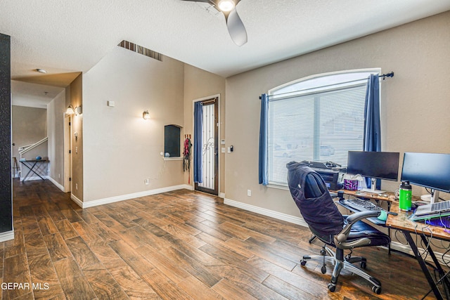 401 Everlook Ln, Horizon City, TX 79928 - office space featuring wood finished floors, ceiling fan, and a textured ceiling