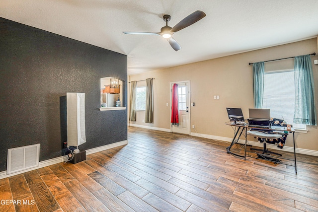 401 Everlook Ln, Horizon City, TX 79928 - office area with a ceiling fan, wood finished floors, and lofted ceiling