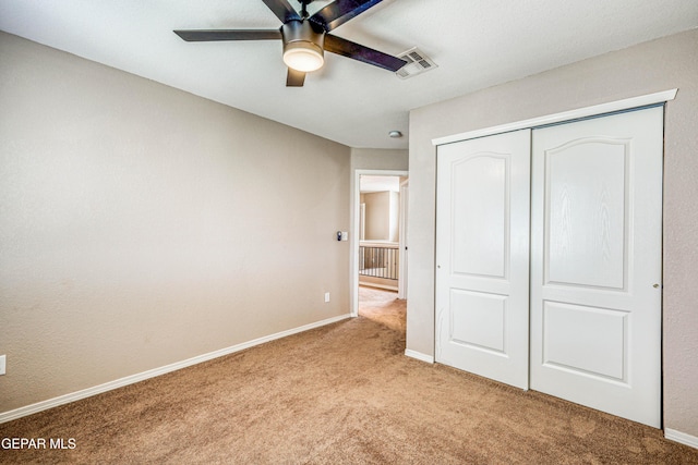401 Everlook Ln, Horizon City, TX 79928 - unfurnished bedroom with carpet flooring, a closet, and ceiling fan