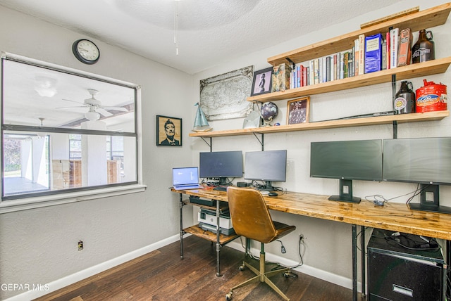 5430 Davis Cup Ct, El Paso, TX 79932 - office space with a ceiling fan, dark wood-type flooring, and a textured ceiling