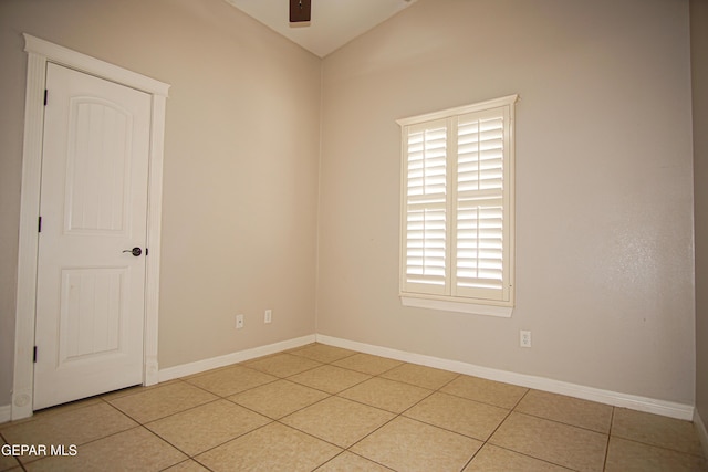 5353 Manuel Puentes Ct, El Paso, TX 79934 - unfurnished room featuring vaulted ceiling, light tile patterned floors, and a ceiling fan