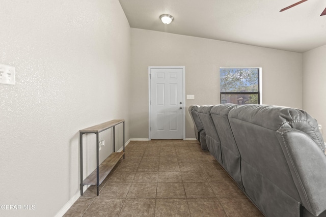14215 Otter Point Ct, El Paso, TX 79938 - living room with a ceiling fan and vaulted ceiling