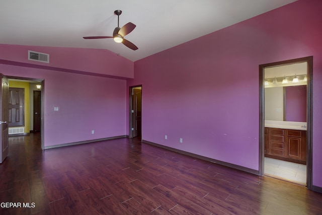 7729 Bartlett Landing Ct, El Paso, TX 79912 - unfurnished room with wood finished floors, vaulted ceiling, and ceiling fan