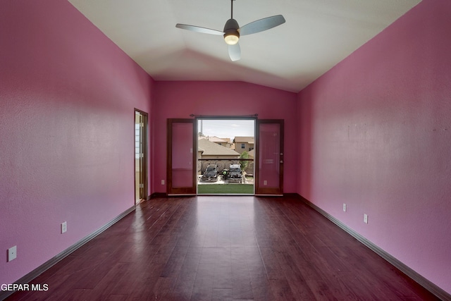 7729 Bartlett Landing Ct, El Paso, TX 79912 - spare room featuring dark wood finished floors, a ceiling fan, and vaulted ceiling