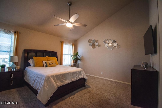 11344 Acoma St, El Paso, TX 79934 - bedroom featuring vaulted ceiling, carpet, and a ceiling fan