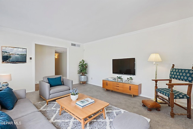 745 Rinconada Ln, El Paso, TX 79932 - carpeted living room featuring ornamental molding and baseboards