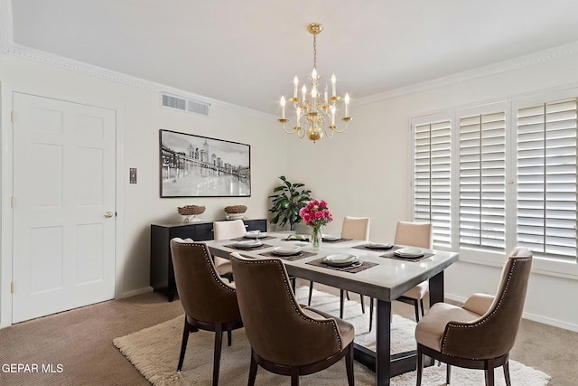 745 Rinconada Ln, El Paso, TX 79932 - dining room with a chandelier, light colored carpet, and crown molding