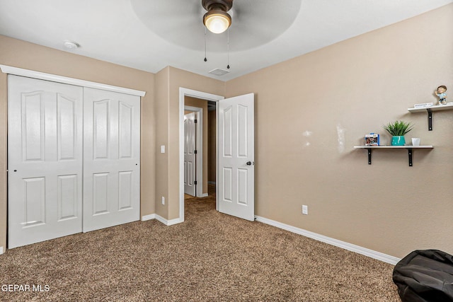 448 White Cloud Rd, El Paso, TX 79928 - unfurnished bedroom with carpet floors, a closet, and a ceiling fan