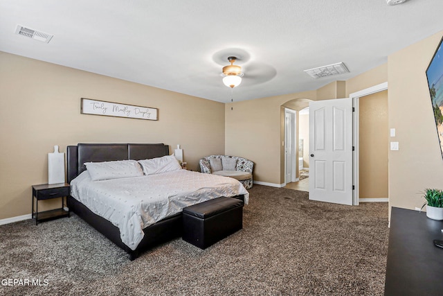 448 White Cloud Rd, El Paso, TX 79928 - bedroom featuring carpet, arched walkways, and a ceiling fan