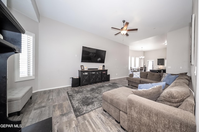 223 Ellesmere Way, El Paso, TX 79928 - living area with a chandelier, wood finished floors, and ceiling fan