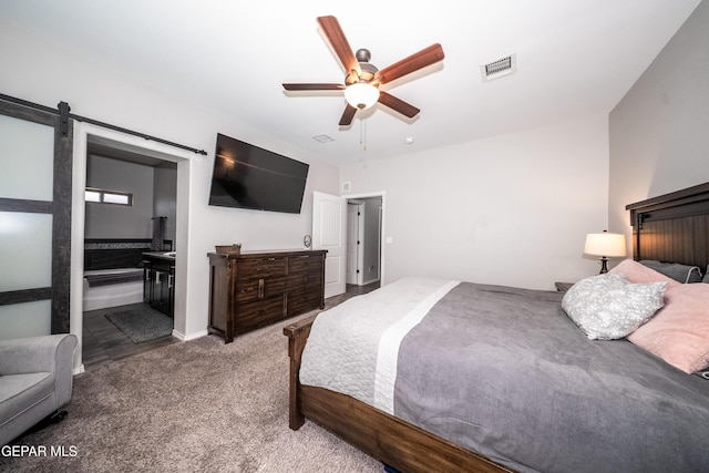 223 Ellesmere Way, El Paso, TX 79928 - bedroom with carpet, a barn door, and ceiling fan