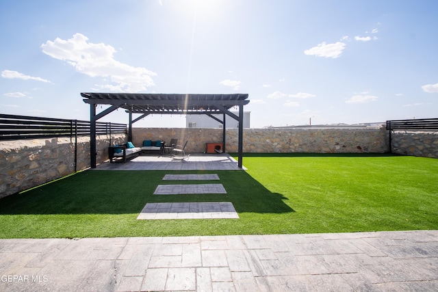 223 Ellesmere Way, El Paso, TX 79928 - fenced backyard featuring a pergola, an outdoor hangout area, and a patio