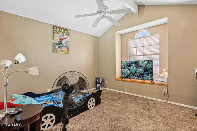 4728 Loma Grande Dr, El Paso, TX 79934 - bedroom with carpet, ceiling fan, and a textured wall