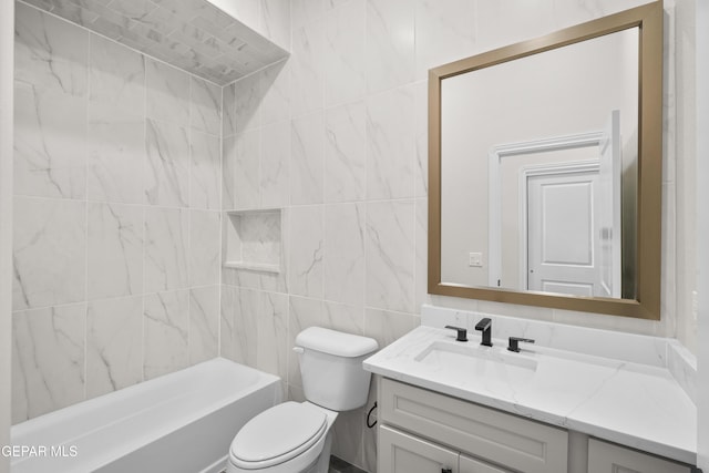 13375 Jeff Winton Dr, El Paso, TX 79928 - bathroom featuring vanity, tile walls, and bathtub / shower combination