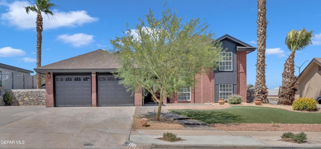 4321 Loma Casitas Rd, El Paso, TX 79934 - view of front of property with driveway, an attached garage, brick siding, and a front yard