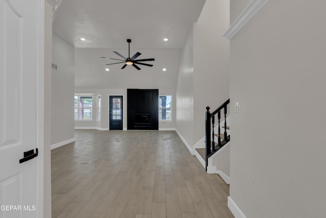 4321 Loma Casitas Rd, El Paso, TX 79934 - entryway with a ceiling fan, stairs, light wood-style flooring, and recessed lighting