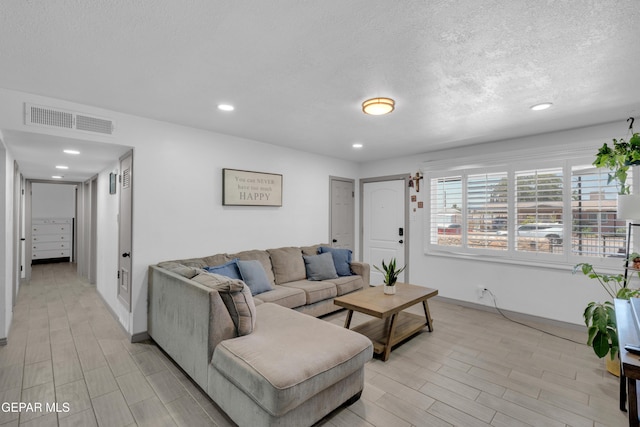 8142 Cook Dr, El Paso, TX 79907 - living room featuring recessed lighting, wood tiled floors, and a textured ceiling