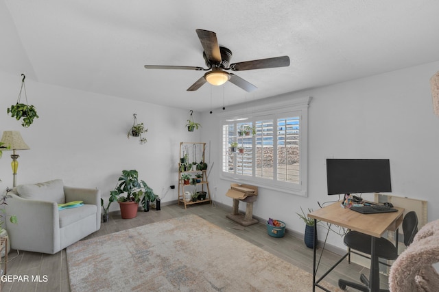 8142 Cook Dr, El Paso, TX 79907 - home office with wood finished floors and a ceiling fan
