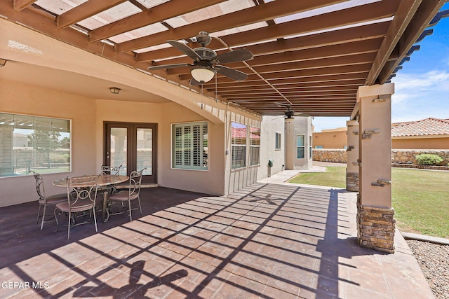 6310 Franklin Crest Dr, El Paso, TX 79912 - view of patio / terrace featuring ceiling fan, french doors, and outdoor dining space