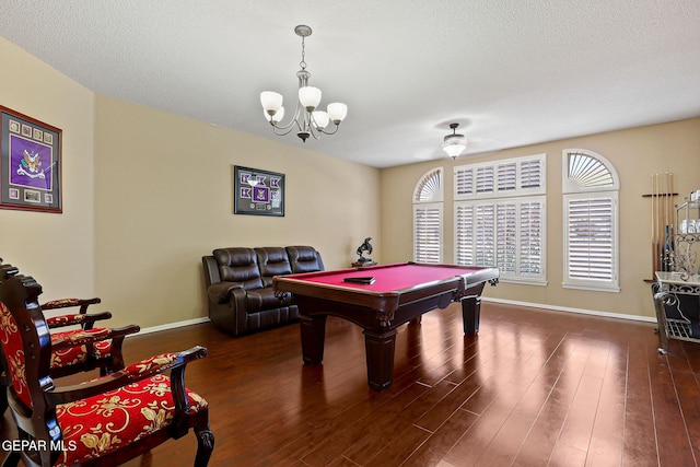 6310 Franklin Crest Dr, El Paso, TX 79912 - rec room with pool table, wood finished floors, a chandelier, and a textured ceiling