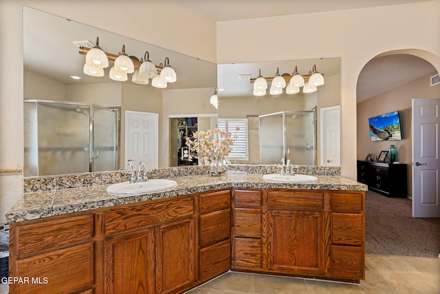 6310 Franklin Crest Dr, El Paso, TX 79912 - full bath with a shower stall and double vanity